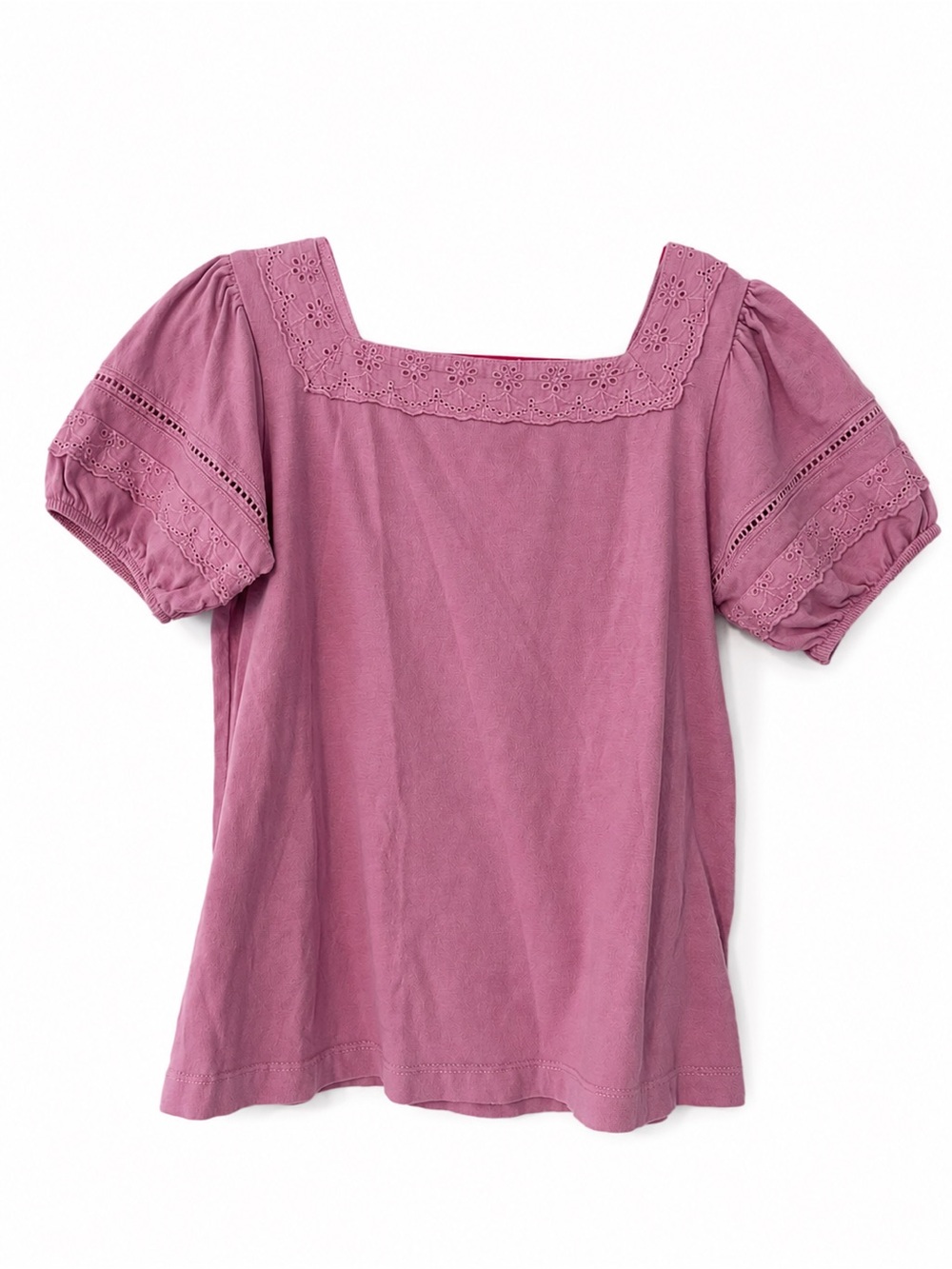 Boden Girls Square Neck Puff Sleeve Top in Mauve